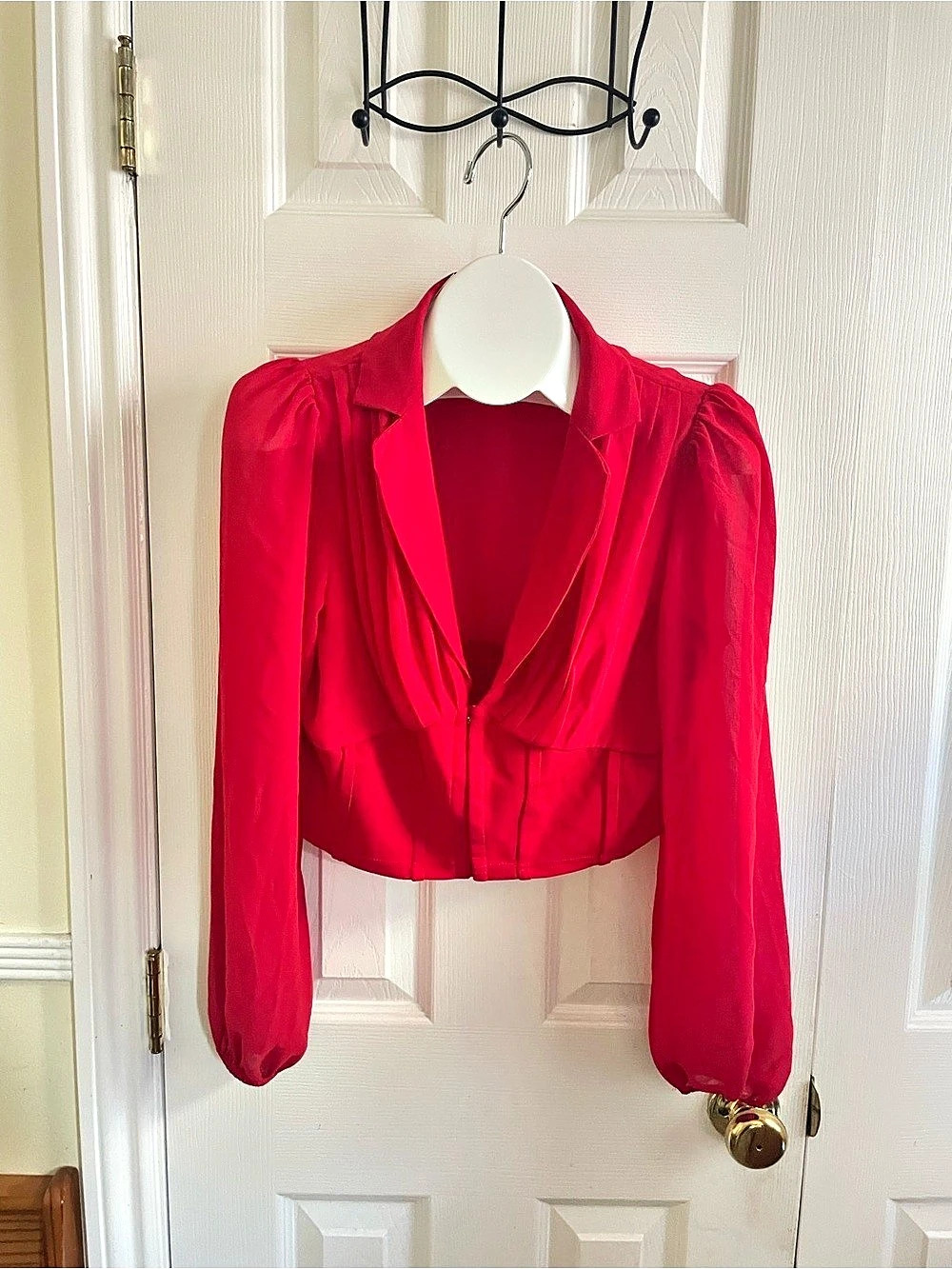 ASA clothing Cropped Ruffle Jacket in Red Size Large NWT